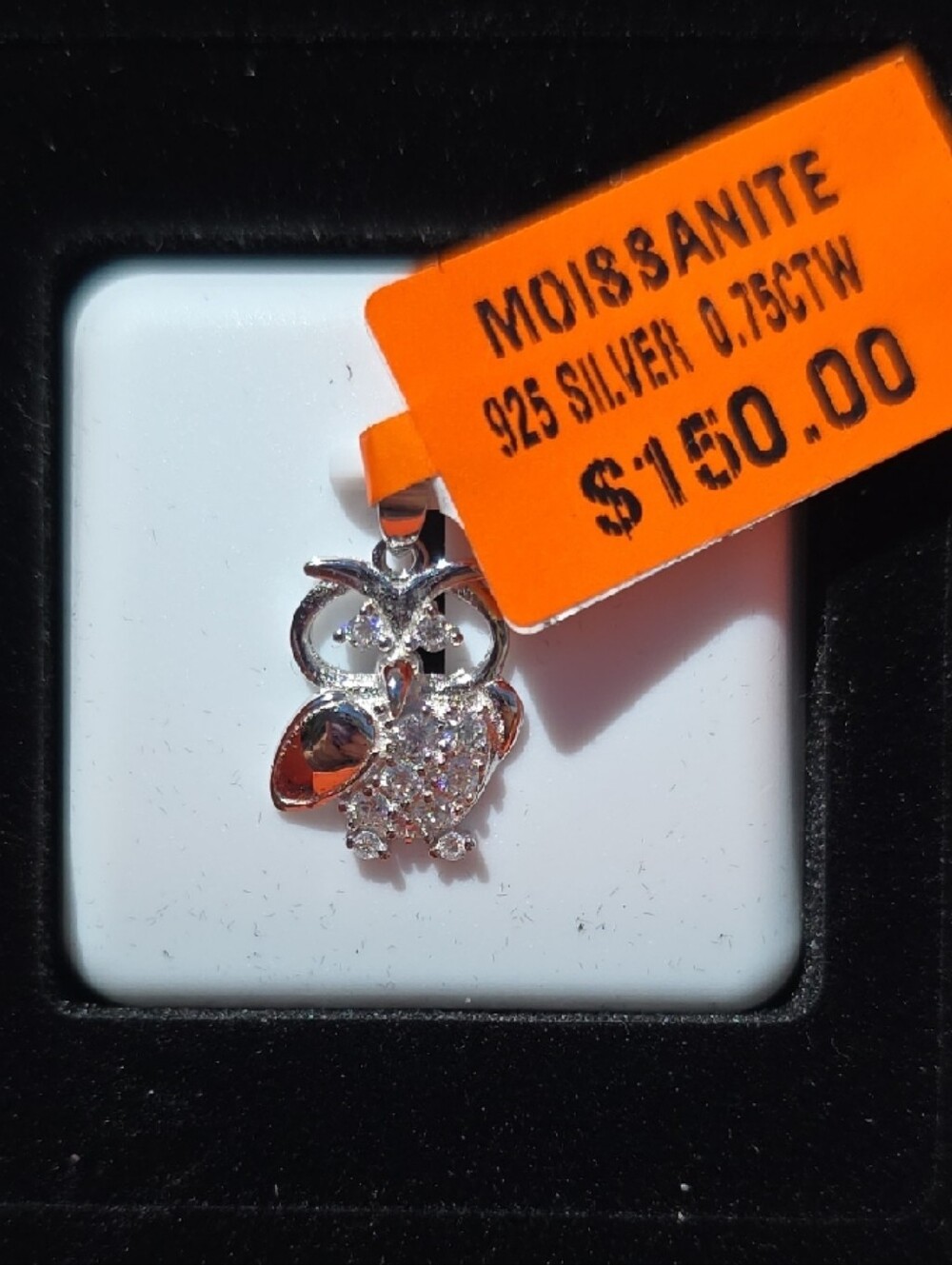 Moissanite 925 Silver Owl Pendant Necklace - Silver